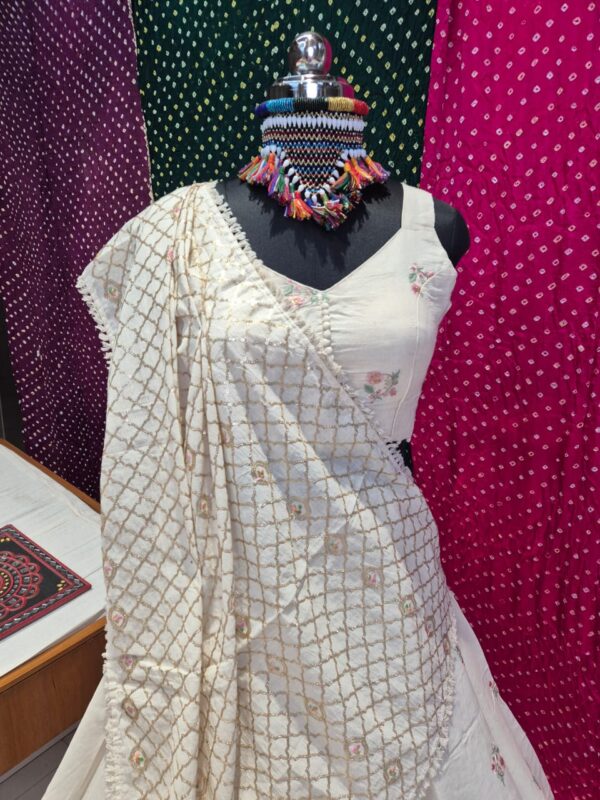 Pastel Floral Embroidery Work Khadi Lehenga Choli Set - Image 2