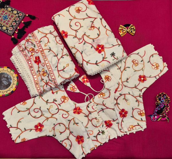 Ivory Red Floral Embroidered Lehenga Choli Set