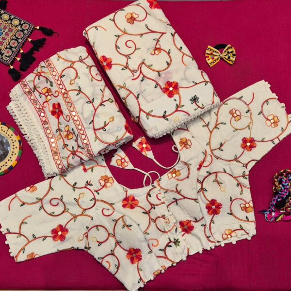 Ivory Red Floral Embroidered Lehenga Choli Set