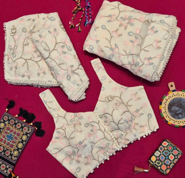 Pastel Pink & Grey Floral Embroidered Lehenga Choli Set