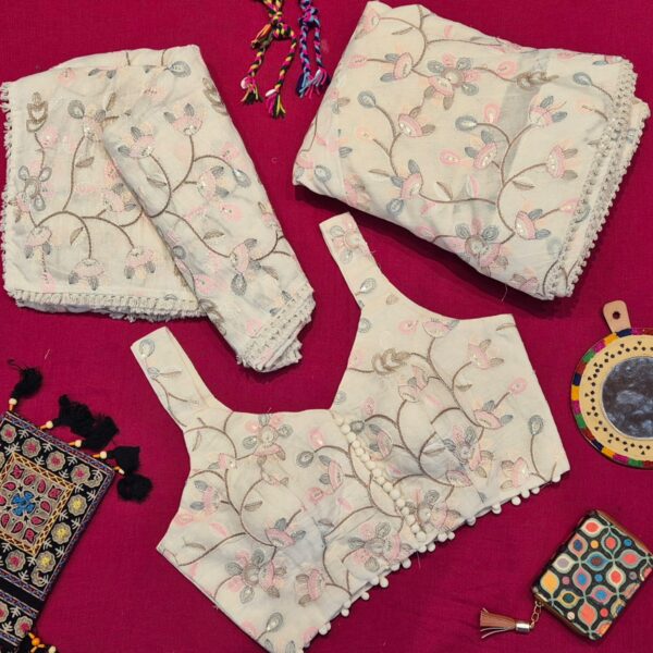 Pastel Pink & Grey Floral Embroidered Lehenga Choli Set