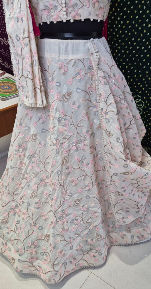 Pastel Pink & Grey Floral Embroidered Lehenga Choli Set