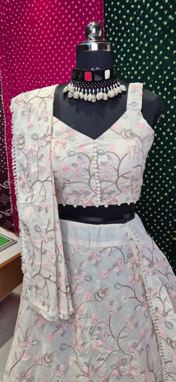 Pastel Pink & Grey Floral Embroidered Lehenga Choli Set