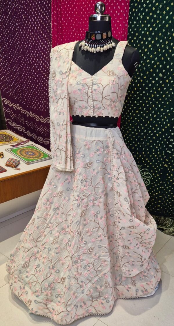 Pastel Pink & Grey Floral Embroidered Lehenga Choli Set