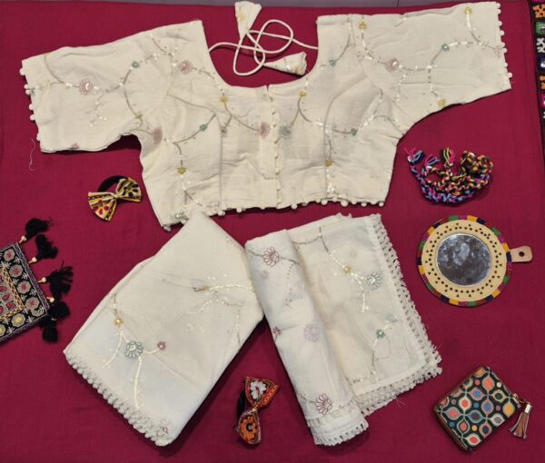 Ivory Multi-Thread Floral Embroidered Lehenga Choli Set