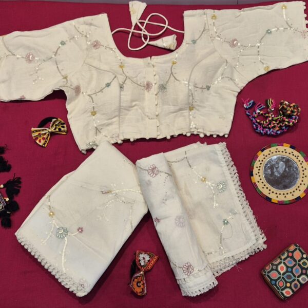 Ivory Multi-Thread Floral Embroidered Lehenga Choli Set