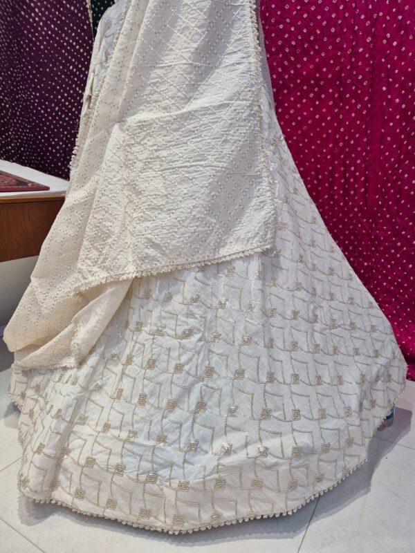 Ivory Textured Threadwork Khadi Lehenga Choli Set