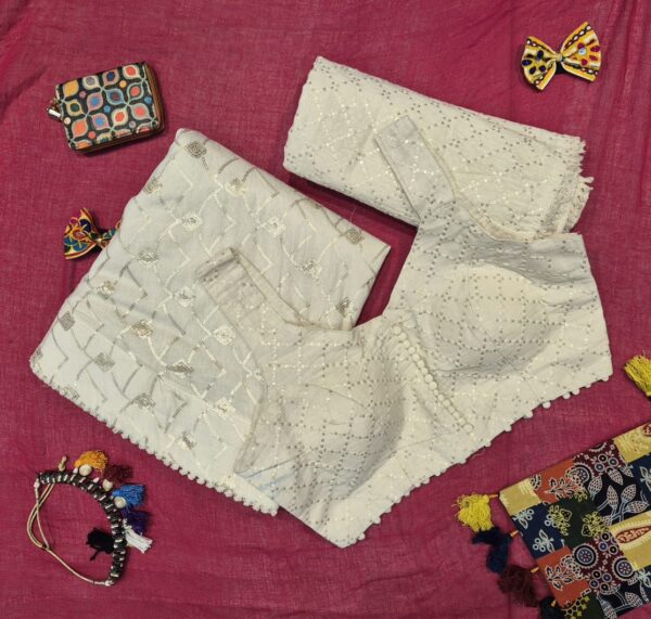 Ivory Textured Threadwork Khadi Lehenga Choli Set