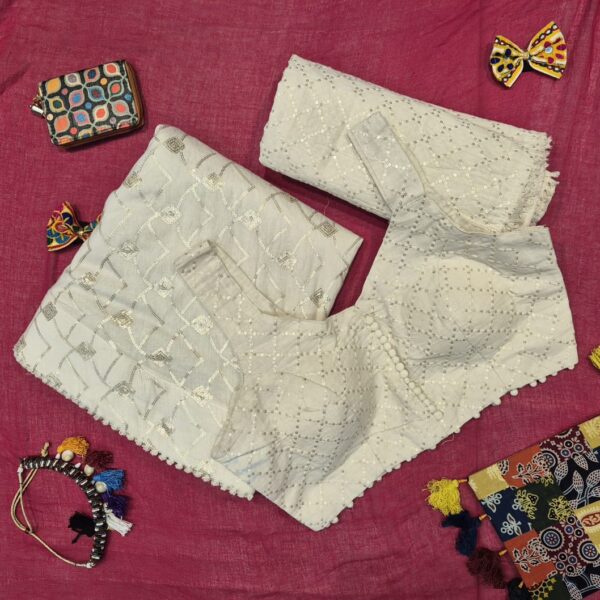 Ivory Textured Threadwork Khadi Lehenga Choli Set