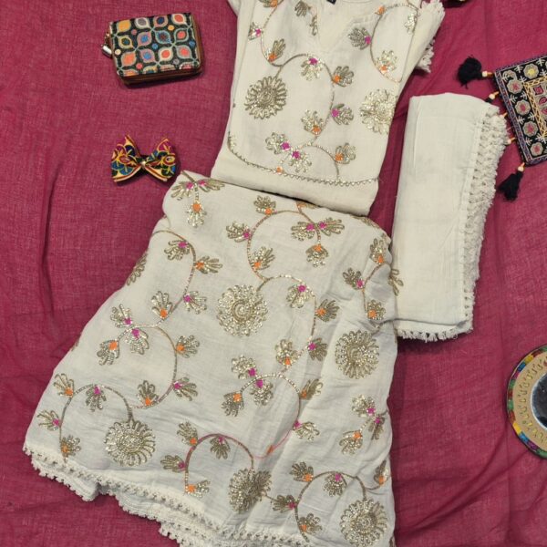 Rajasthani Khadi Lehenga Choli Set with Traditional Hand Embroidery