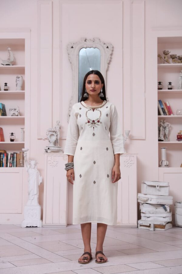 Ivory Blossom Khadi Kurti