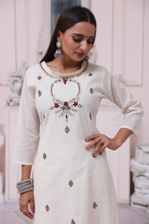 Ivory Blossom Khadi Kurti
