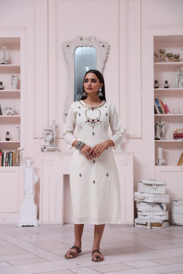 Ivory Blossom Khadi Kurti