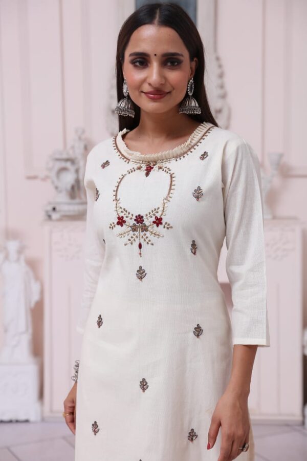 Ivory Blossom Khadi Kurti