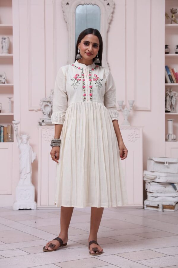 Ivory Floral Embroidered Khadi Cotton Kurti for Women – Ethnic Wear