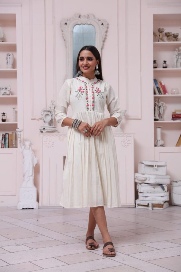 Ivory Floral Embroidered Khadi Cotton Kurti for Women – Ethnic Wear