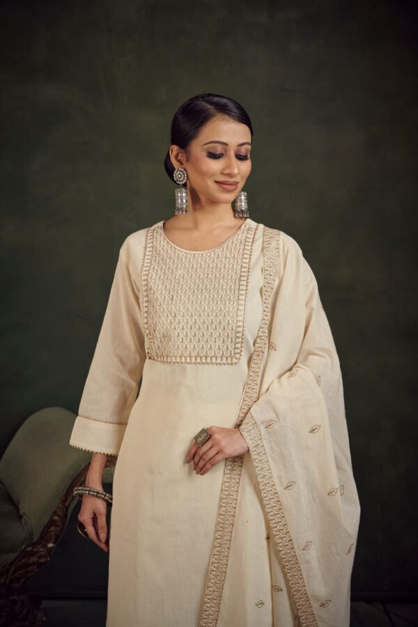 Ivory Khadi Cotton Dress with Dupatta