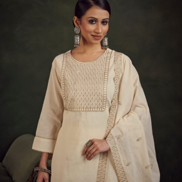 Ivory Khadi Cotton Dress with Dupatta