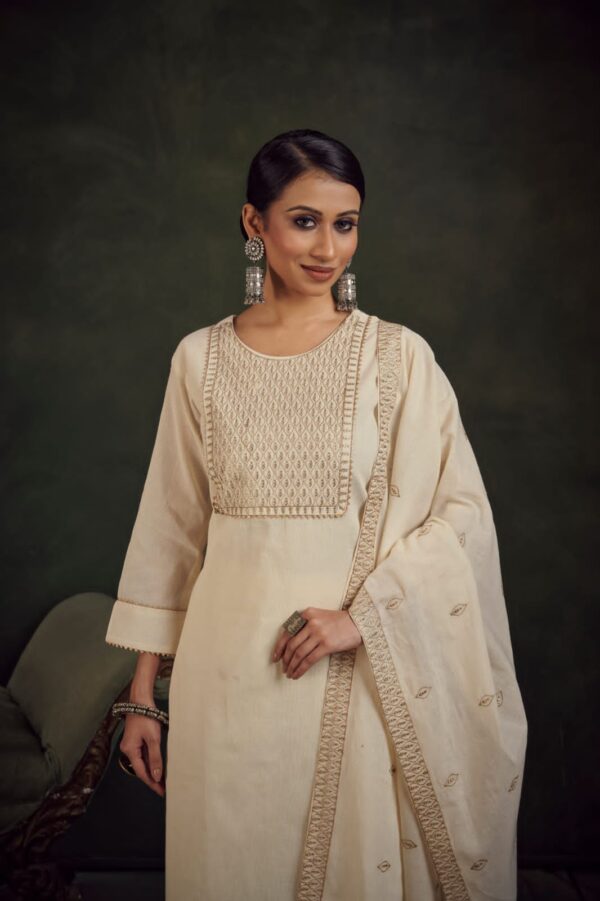 Ivory Khadi Cotton Dress with Dupatta