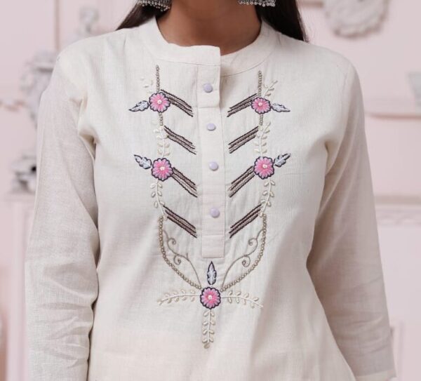 Straight Cut Kurti Embroidered In Khadi Cotton