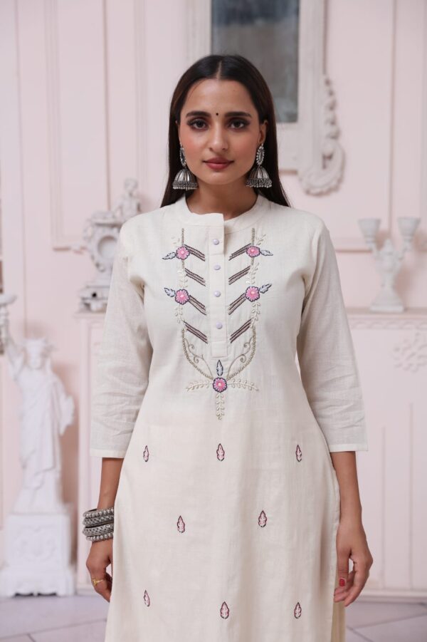 Straight Cut Kurti Embroidered In Khadi Cotton