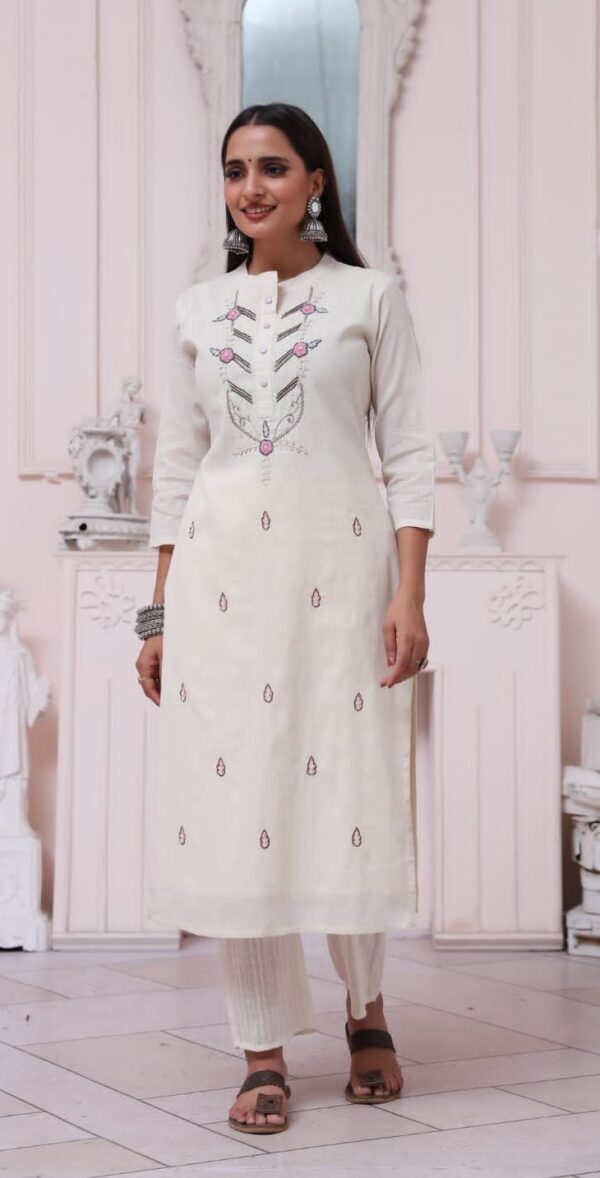 Straight Cut Kurti Embroidered In Khadi Cotton