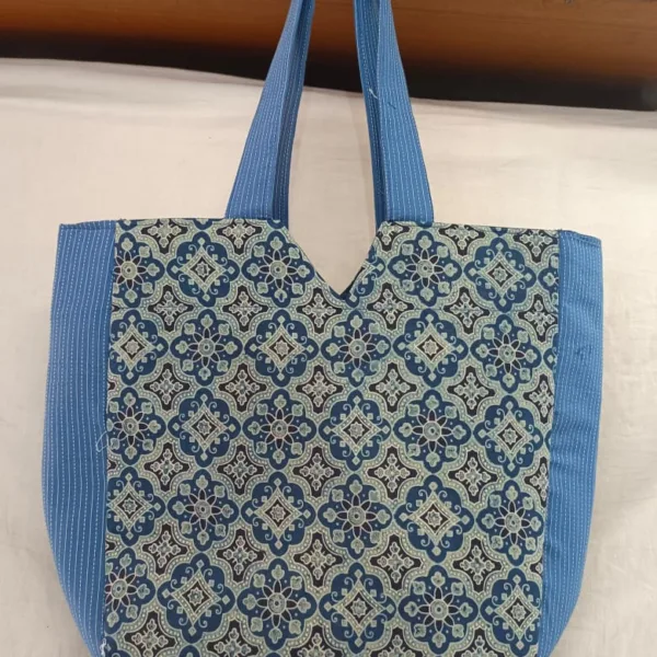 Blue Floral Block Print Tote Bag for Daily Use