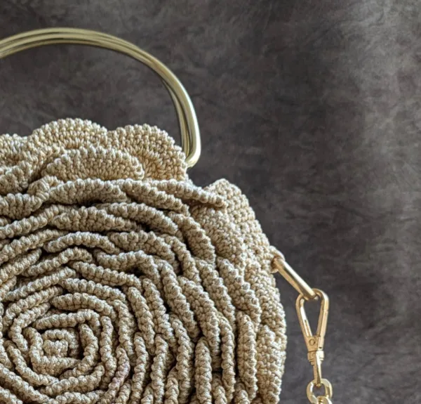 Crochet Rose Clutch with Metal Handle