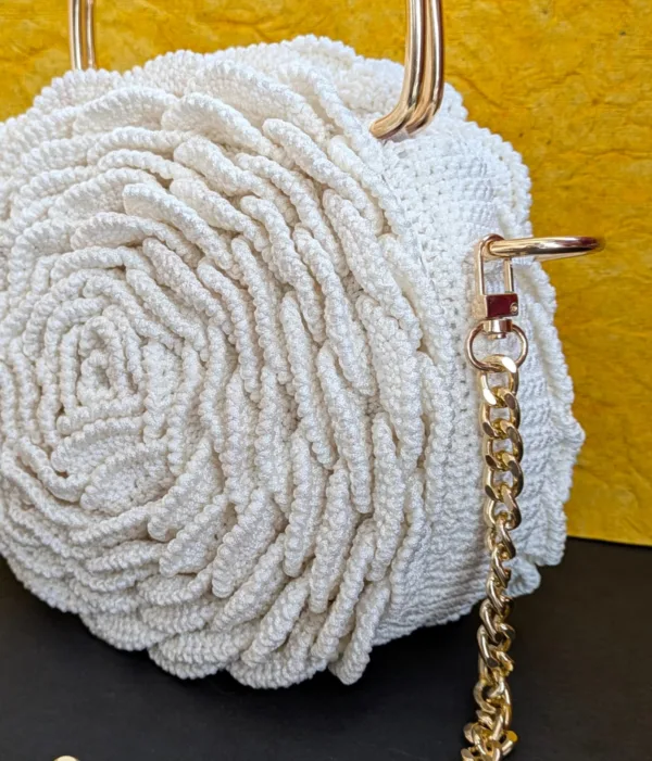 Crochet Rose Clutch with Metal Handle