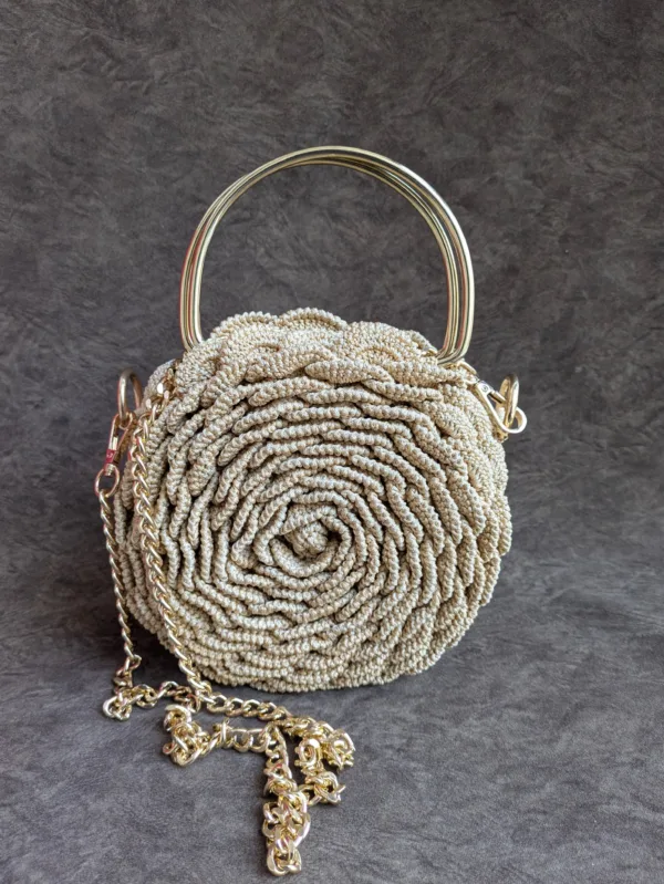 Crochet Rose Clutch with Metal Handle