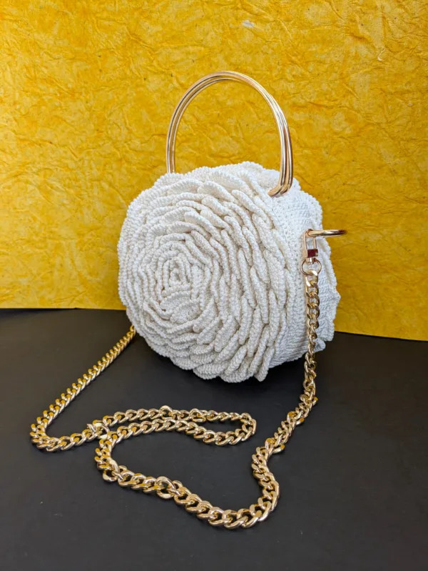 Crochet Rose Clutch with Metal Handle