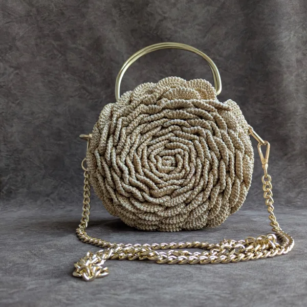 Crochet Rose Clutch with Metal Handle