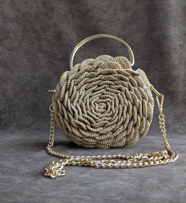 Crochet Rose Clutch with Metal Handle