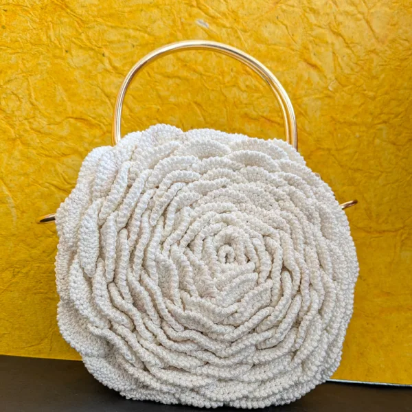 Crochet Rose Clutch with Metal Handle