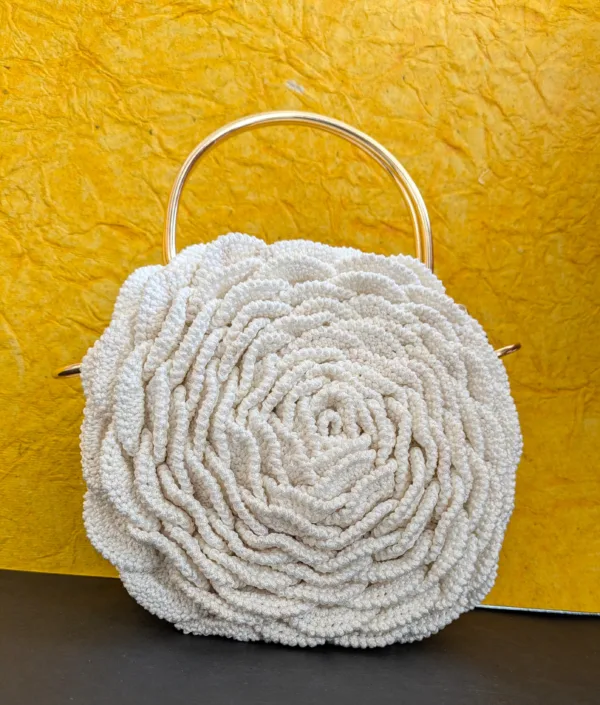 Crochet Rose Clutch with Metal Handle
