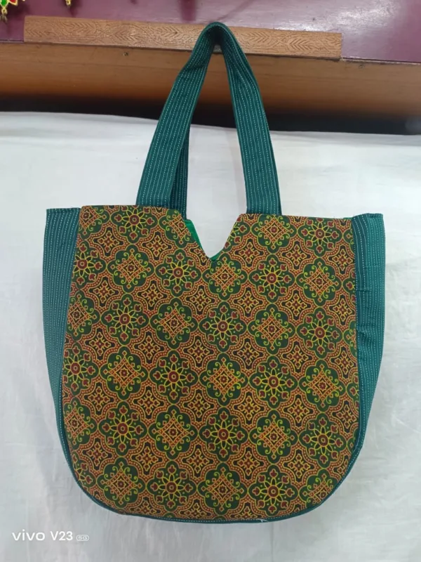 Green & Mustard Handcrafted Cotton Tote Bag