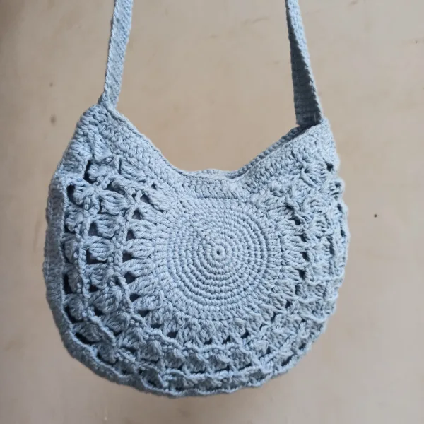 Hand-Crocheted Sky Blue Floral Boho Shoulder Bag - Unique Artisan Craft