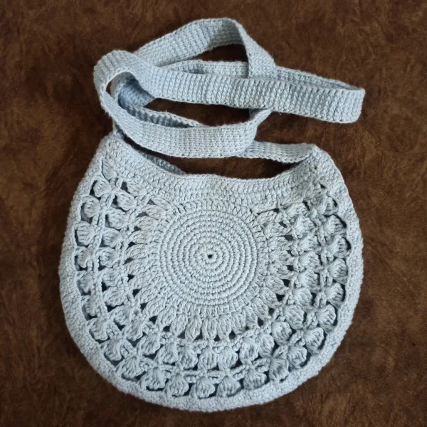 Hand-Crocheted Sky Blue Floral Boho Shoulder Bag - Unique Artisan Craft