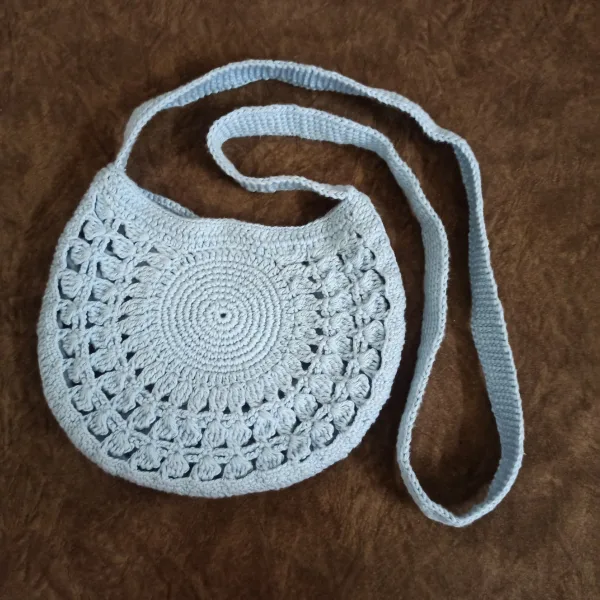 Hand-Crocheted Sky Blue Floral Boho Shoulder Bag - Unique Artisan Craft