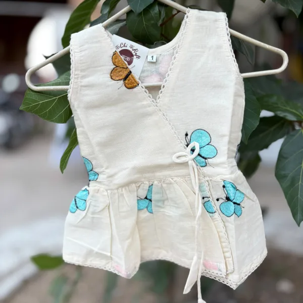 Khadi cotton for girl child in blue butterfly