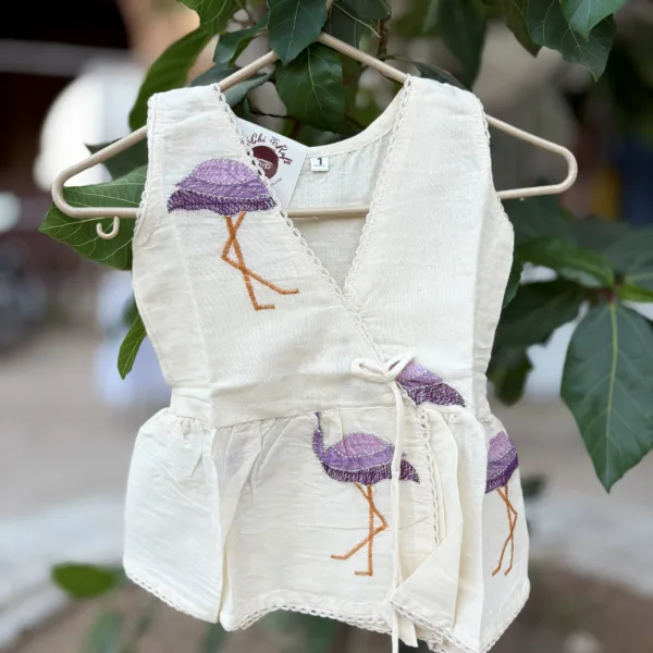 flamingo pattern khadi girl kids wear