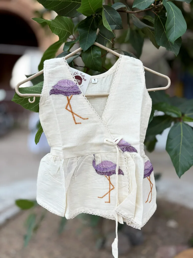 flamingo pattern khadi girl kids wear