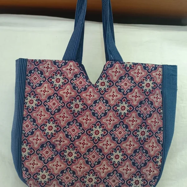 Red and Navy Blue Printed Cotton Tote Bag – Eco-Friendly