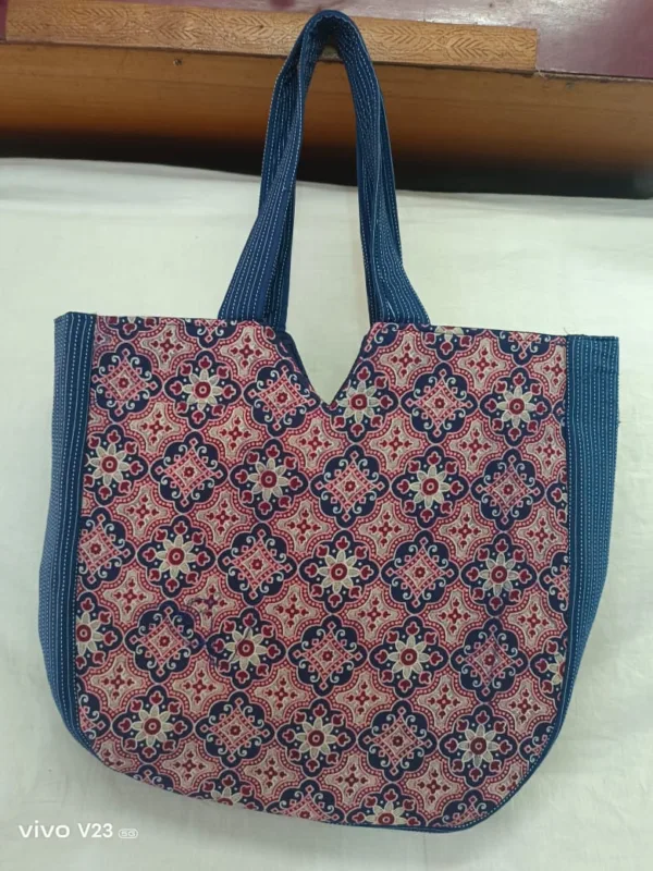 Red and Navy Blue Printed Cotton Tote Bag – Eco-Friendly