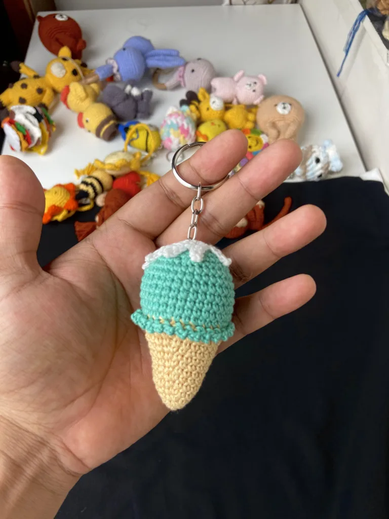 crochet-ice-cream-keychain-green-in-hand