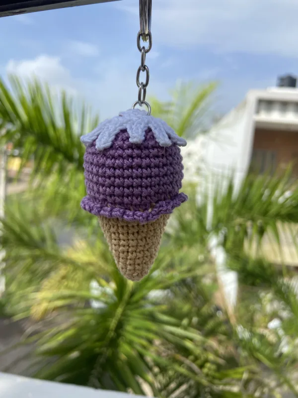 crochet-ice-cream-keychain-purple-hanging