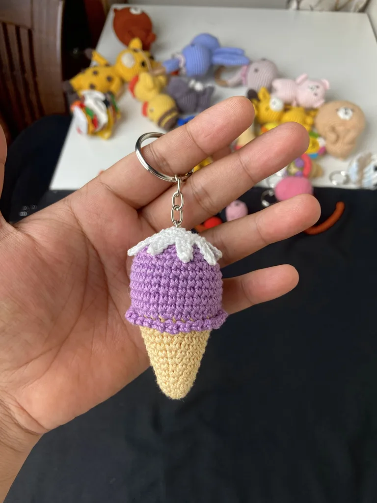crochet-ice-cream-keychain-purple-in-hand