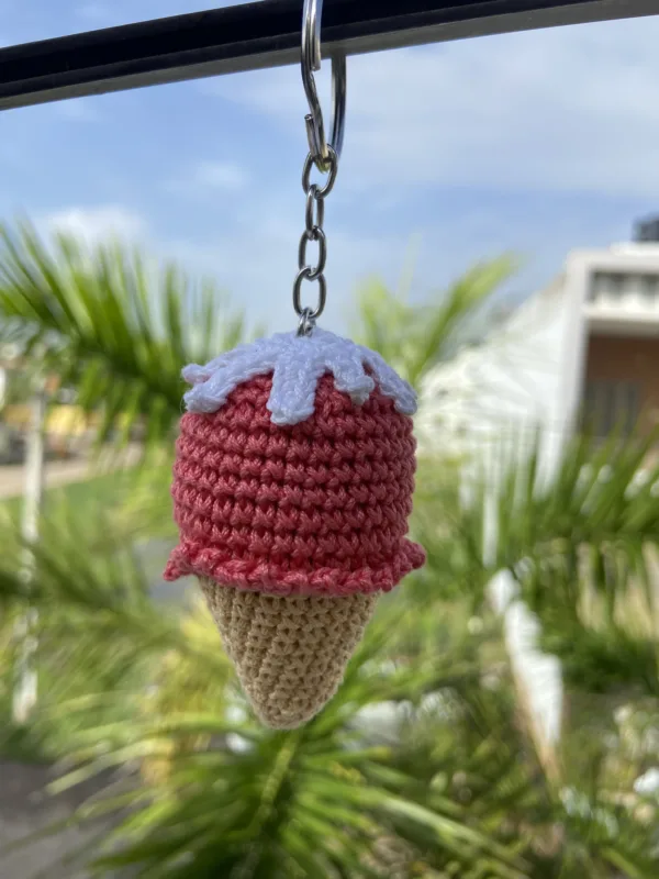 crochet-ice-cream-keychain-red-hanging