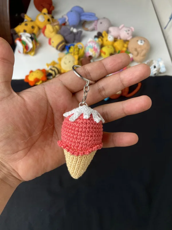 crochet-ice-cream-keychain-red-in-hand