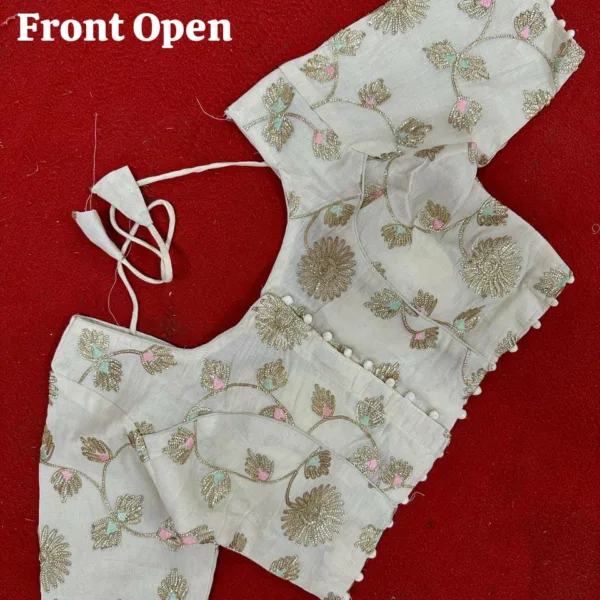 gold-floral-front-open-cotton-blouse-2025-design Front side